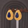 Wind Retro Blue Gold Stone Stud Earrings Titanium Steel Plated 18k Gold Niche Temperament Design Water Drop Simple Earrings Women