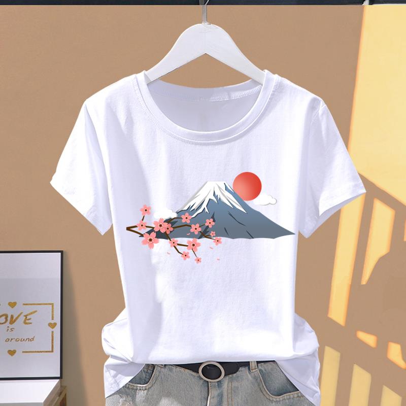 (Asian Size) Graphic Tee Casual T Clothing Print 90s Trend Watercolor Female Casual Women's Top Fashion Short Sleeve T-shirt