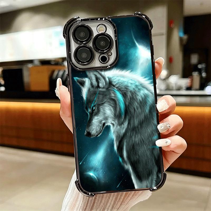 Чехол для телефона с покрытием «Волчья Луна» для iPhone 16 17 Pro Max Air 16E 14 15 Plus 12 13 Mini, противоударный чехол с подушкой безопасности