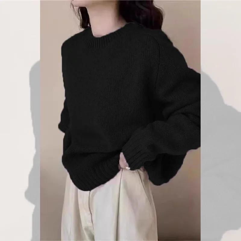 Autumn Winter Simplicity Casual Women Sweater Lazy Wind Solid O-Neck Loose Long Sleeve Pullovers Knitted Tops