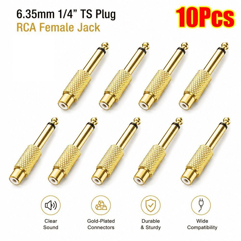 10Pcs Gold-Plated Contacts 1/4" Mono TS Male Connector