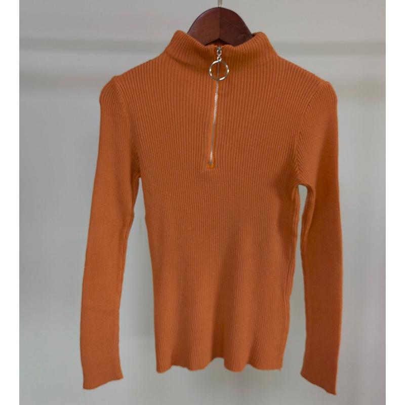 Autumn and Winter Half High Collar Zipper Knitted Sweater Women Fashion Long Sleeve Warm Base Women Sweaters Tops Solid Slim Pullover Knitwears 24966