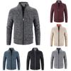 Mens Fleece Lined Cable Knitted Zip Up Cardigan Warm Winter Outerwear Jumper