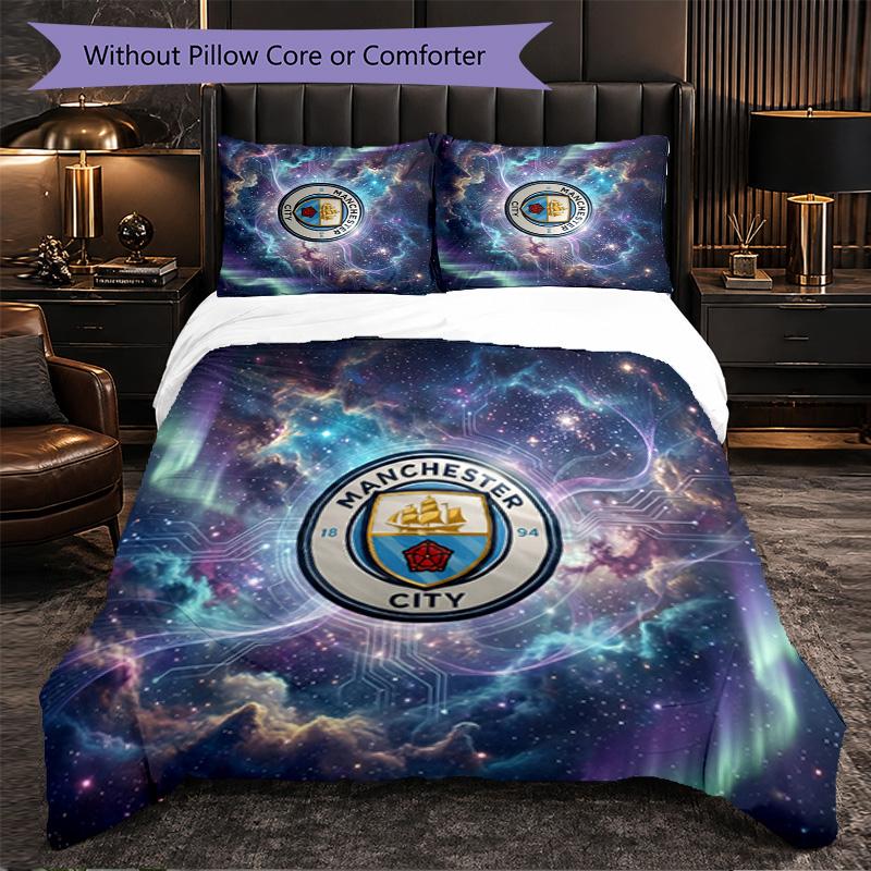 Manchester City Pattern 3 Pieces Bedding Set Soft Microfiber Duvet Cover with Pillow Cases for Bedroom