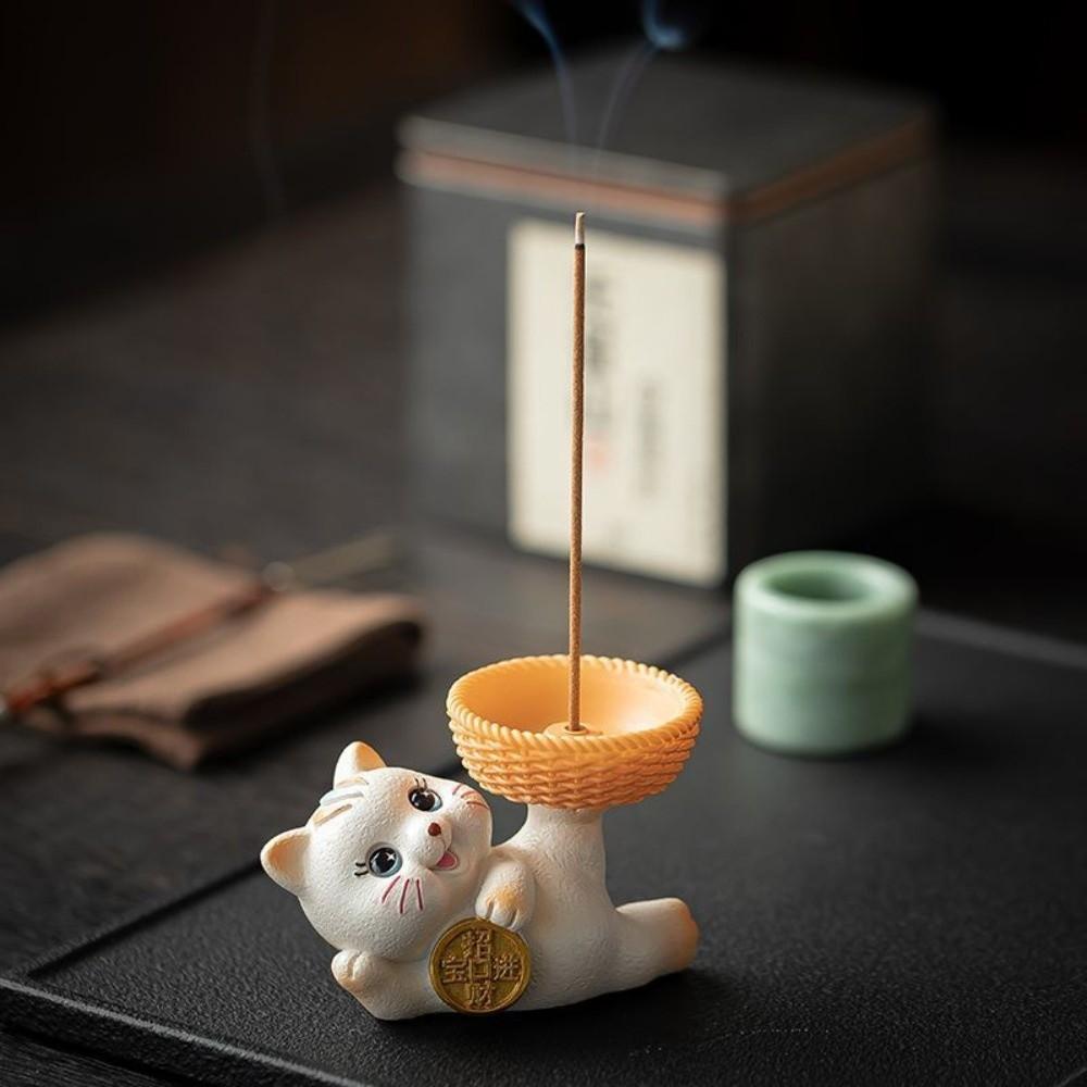 Sleep Aid Cat Tabletop Incense Base Cartoon Good Lucky Cat Incense Stick Burner Relaxation