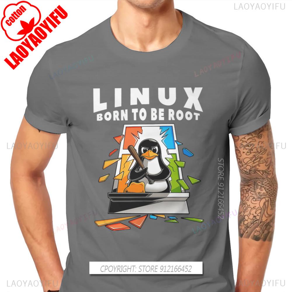 Linux Operating System Tux Penguin Man Window Crash Root Illustration Fashion T-Shirt Graphic Sweatshirts Trend Unisex Tees