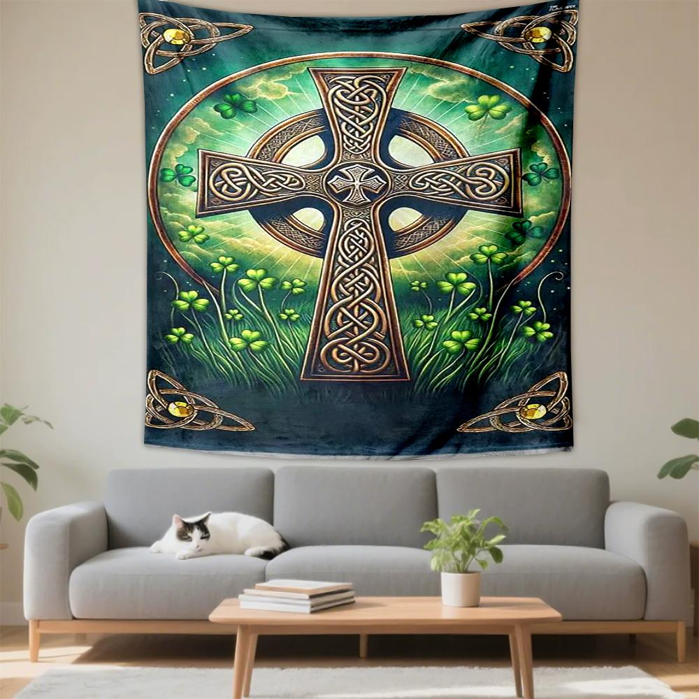 Celtic Cross with Shamrock Design Patterned tapestry for bedroom and living room home decor
