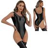 Women's Glossy High Cut Bodysuit Thong Leotard One Piece Swimwear Bathing Suit
