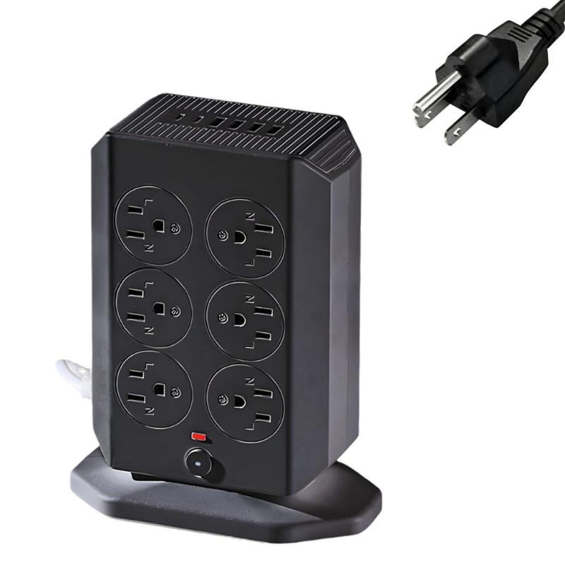 Vertical Type Power Strips 12 Outlets Small Design Outlet Tower for Home and Offices Space Saving Plastic Construction