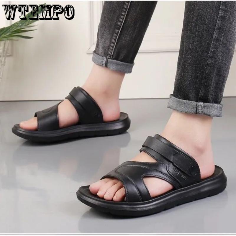 WTEMPO Мужские летние сандалии с толстой подошвой и мягкой подошвой, повседневные шлепанцы, нескользящие домашние тапочки, модная походная обувь, приморская уличная пляжная обувь