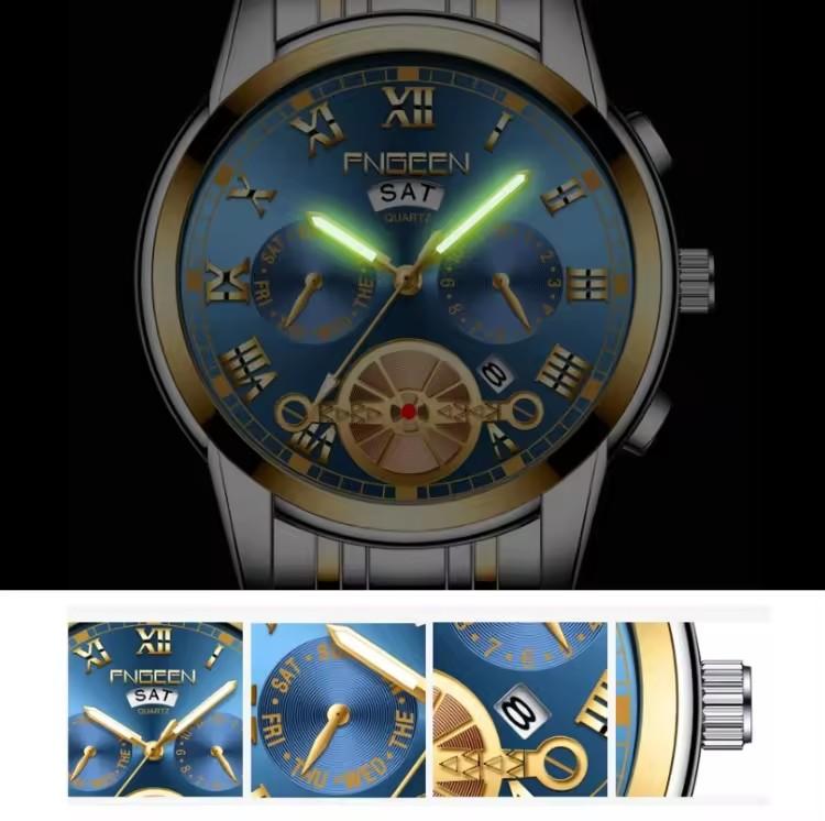 Fngeen 4001 Fashion Life Waterproof Luminous Pointer Steel Wristwatch Jam Montres Reloj Luxury Tourbillon Quartz Watch for Men