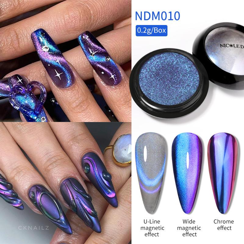 Nicolediary Double Light Cat'S Eye Nail Powder, Nail Art Chameleon Mirror Flour Double Color Spar Cat'S Eye Powder