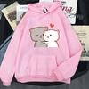 Cartoon Cute Peach Cat Hoodies Women Aesthetic Clothing Kawaii Sweatshirts for Girls Winter Fleee Pink Tops Long Sleeve