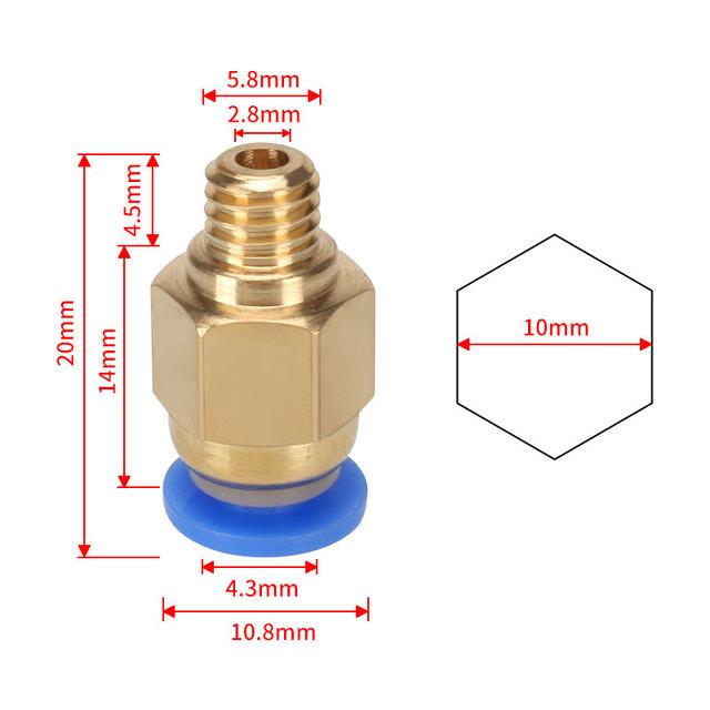 10pcs 3d Printer Accessories PC4-M6 PC4-M10 Male Straight Pneumatic PTFE Tube Push in Quick Fitting Connector for Creality Ender