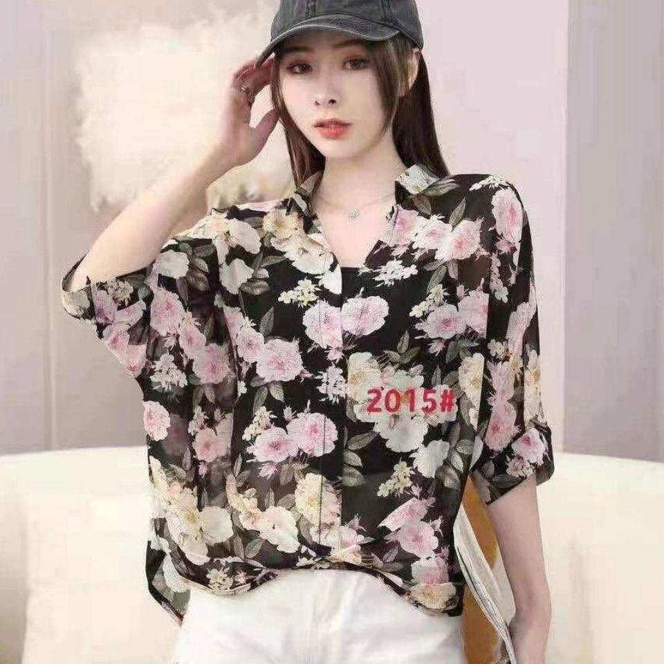 Летняя шифоновая рубашка-комбинация из двух частей, женская рубашка с рукавами «летучая мышь», корейская свободная рубашка с короткими рукавами