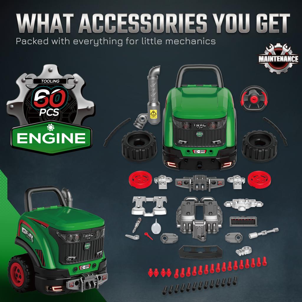 Kids Truck Engine Toy, Toy Steering Wheel with Spray, Lights and Sounds, Educational Gifts for 3-6 Years, Green