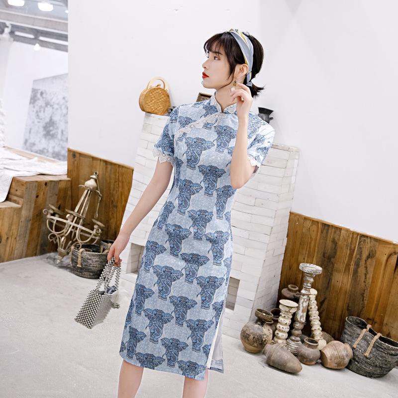 1011 summer new elegant slim and thin Chinese style with rotator sleeves improved cheongsam dress Guochao
