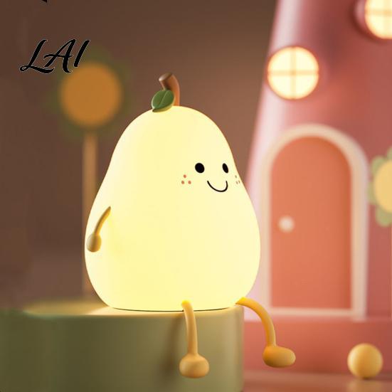 Portable LED Light for Bedroom Pear Silicone Night Light Touch Rechargeable Tapping Bedside Lamp USB Charging Cute Warm Atmosphere Nursery