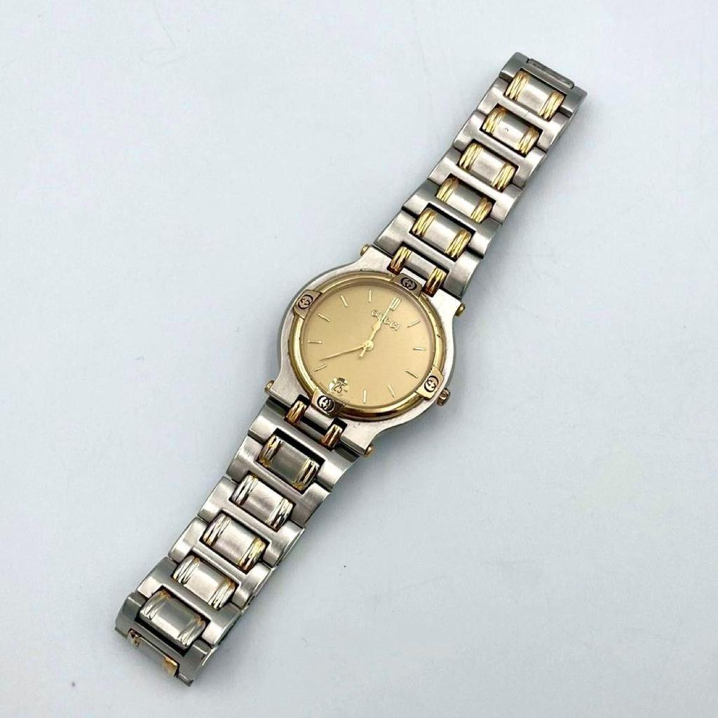 Б/У 820 Новая Батарея GUCCI 9000M Часы с Датой Кварцевые Комби Винтажные Нержавеющая Сталь Мужские Работа