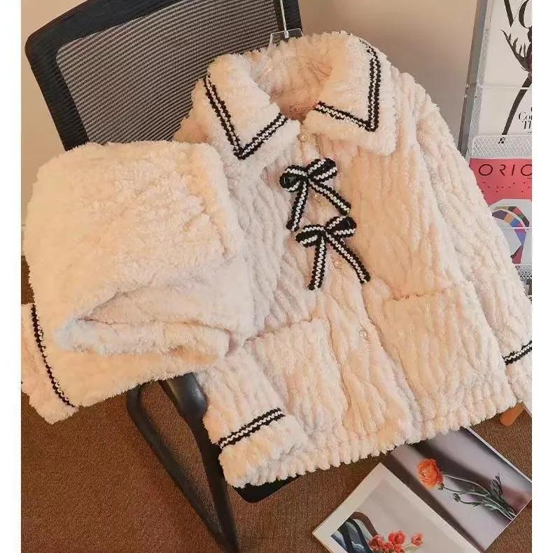 Зимняя пижама Женская Милая Простая Свободная Общежитие Коралловый Флис Домашний Костюм Пижама