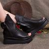 Summer Black Genuine Leather Ankle Boots for Women Platform High Heel Wedge Sandal Booties Summer Shoes Woman