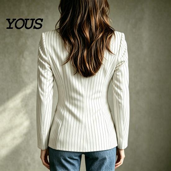 Anti Wrinkle Formal Blazer Women Stand Collar Striped Blazer, Slim Fit Single-Breasted Casual Jacket Blouse Top, Office Business Outerwear Top
