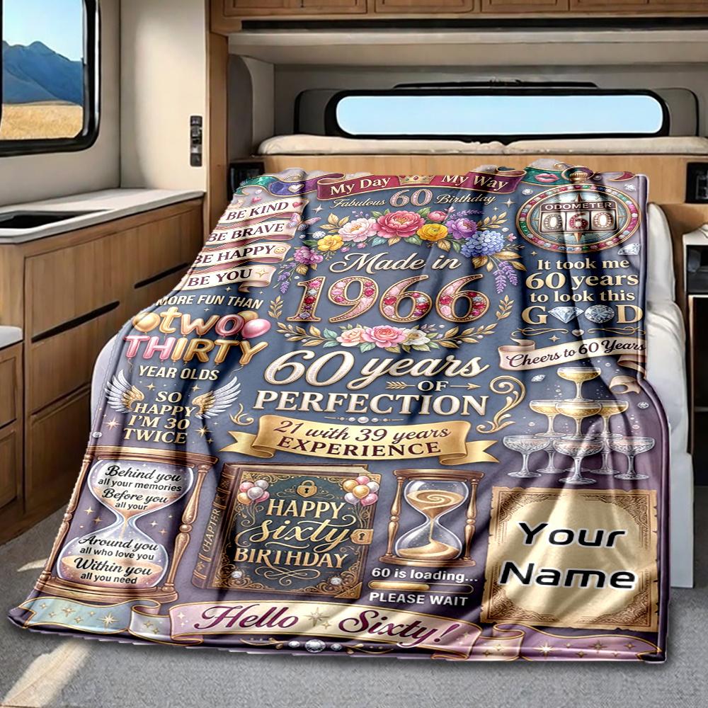 Celebrating 60 Years Of Perfection And Joy Blanket Personalized Name Soft Comfortable Stylish Blanket Car Blanket Perfect For Travel Camping Outdoor