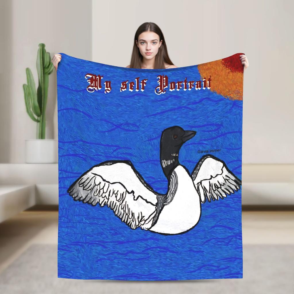Heated Rivalry My self Portrait common loon Knitted Blanket Coral Fleece Plush Lightweight Thin Throw Blanket for Bed Bed Rug