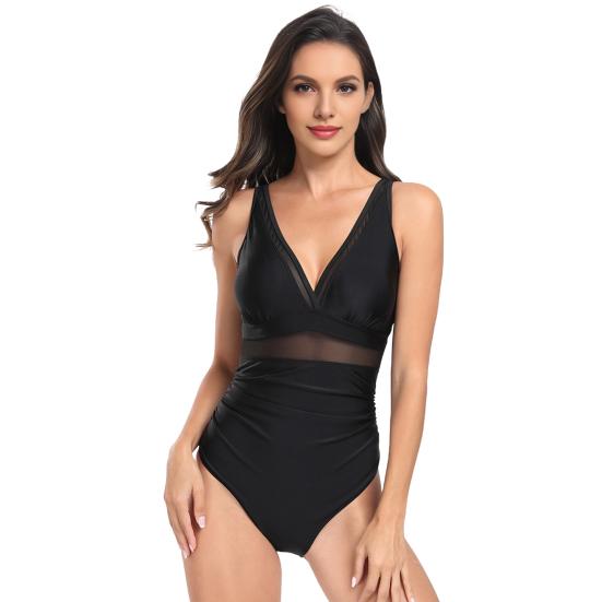 Женский монокини с глубоким V-образным вырезом без рукавов, утягивающий купальник с сетчатым прозрачным принтом