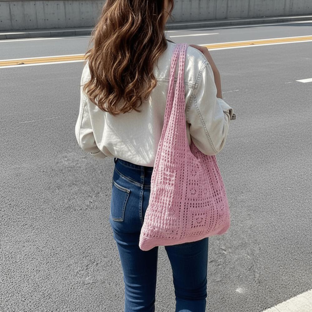 Hollow Knitting Shoulder Bag Woven Shopping Handbag Vintage Beach Tote Bag Outdoor/Travel