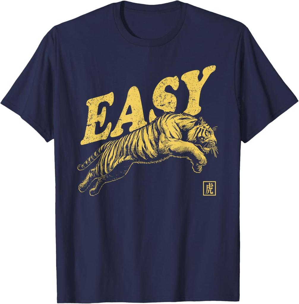 Мужская повседневная хлопковая футболка с графическим принтом Easy Tiger, ретро-стиль с эффектом потертости
