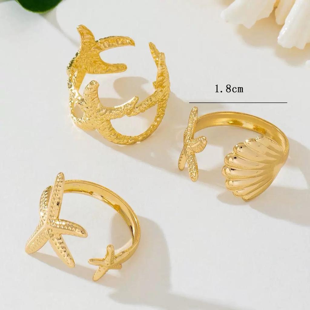 Fashion Personality Ocean Wind Vacation Wind Shell Starfish Ring Open Ring Set Female