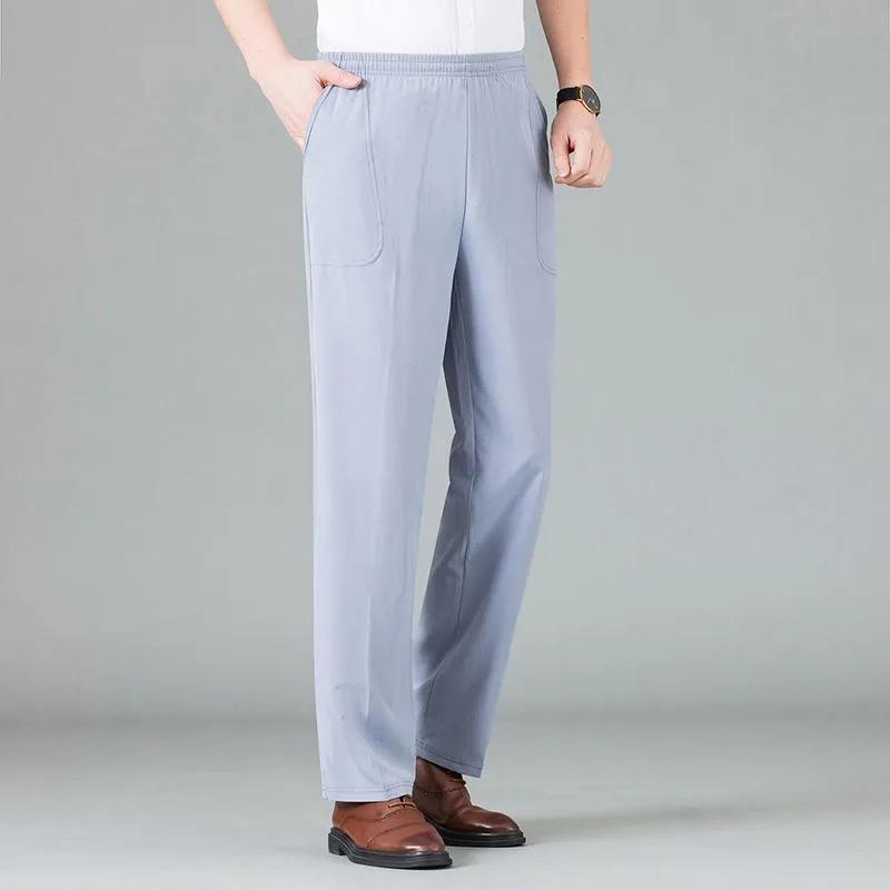 Летние мужские брюки, тонкие свободные дышащие мужские брюки с высокой талией, большие размеры