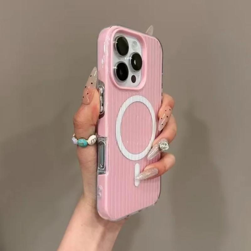 Кэнди Цвет Полосатые Магнитные Жесткие Защитные Чехлы для IPhone 16 15 14 13 Pro Max Ударопрочный Чехол для Телефона с Беспроводной Зарядкой