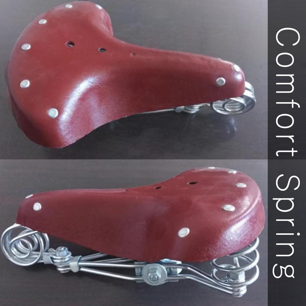 Велосипедное седло Ретро Натуральная кожа Седло-гамак Замена Showa Комфортная пружина A'sTool (Темно коричневый)