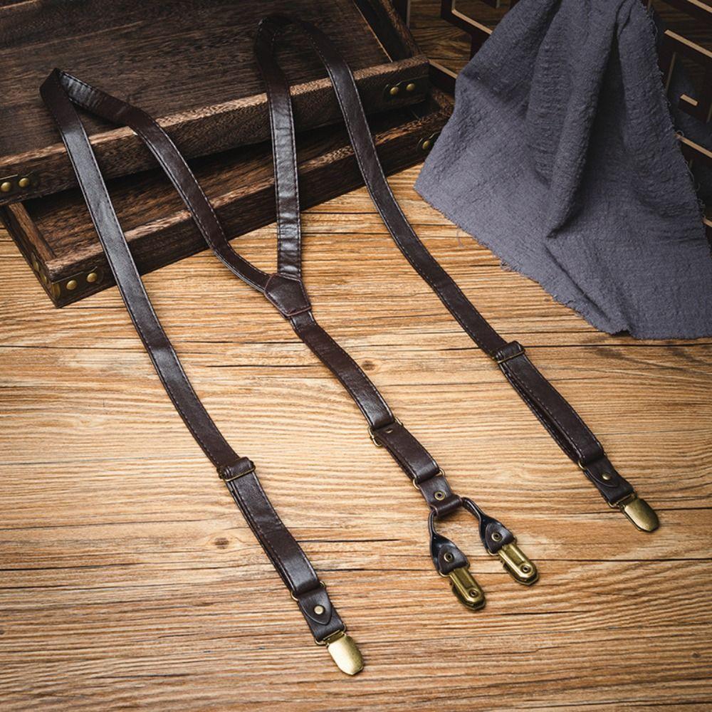 Brown Suspenders for Men Black Suspender Clip Simple Leather Suspenders  Gift