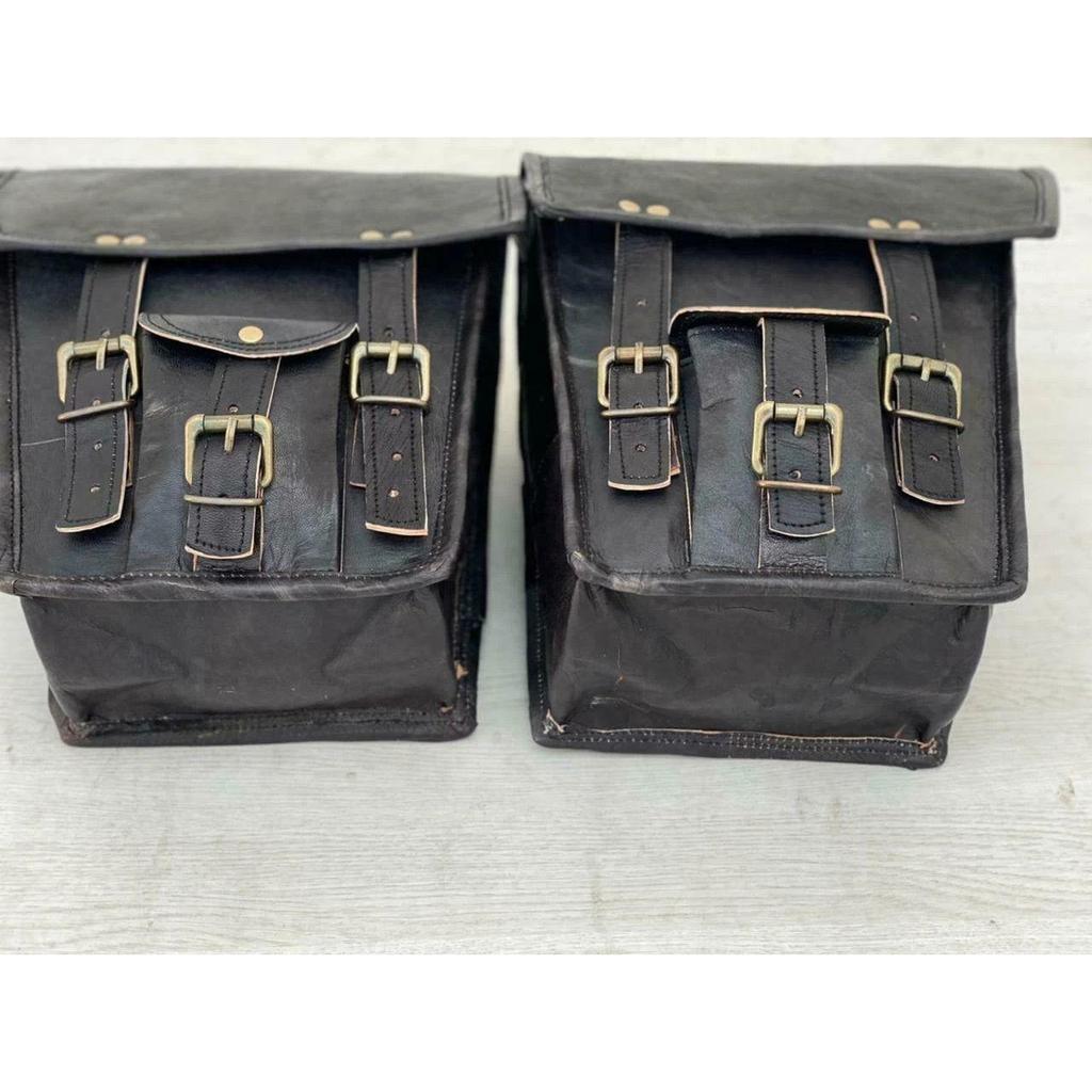 Hand-Crafted Black Leather 3 Saddle Bag Motorcycle Swingarm 2 Storage Tool Pouch