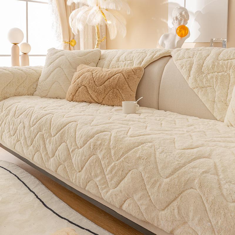 Winter Plush Sofa Cushion Thickened Non-slip High-grade Leather Sofa Cover Cover Autumn and Winter Light Luxury Style Simple Sitting Cushions
