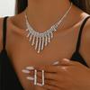Brilliant Rhinestone Tassel Necklace Earrings Set Bridal Wedding Accessories