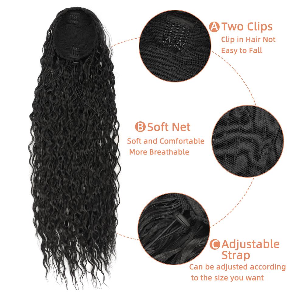 LUPU Synthetic Long Afro Kinky Curly Drawstring Ponytail for Black Women Natural Fake False Hair Extensions Clip In Hairpiece