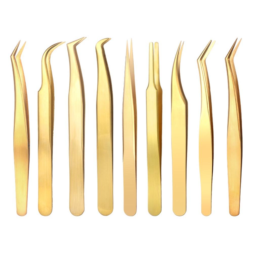 Пинцеты с изогнутым кончиком против скольжения Золотые прямые пинцеты Пинцеты для наращивания ресниц Аксессуары для макияжа