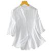 V-neck White Shirt for Women with 7-quarter Sleeve Spring and Summer New Pure Cotton Embroidered Top Temperament Light-client Shirt