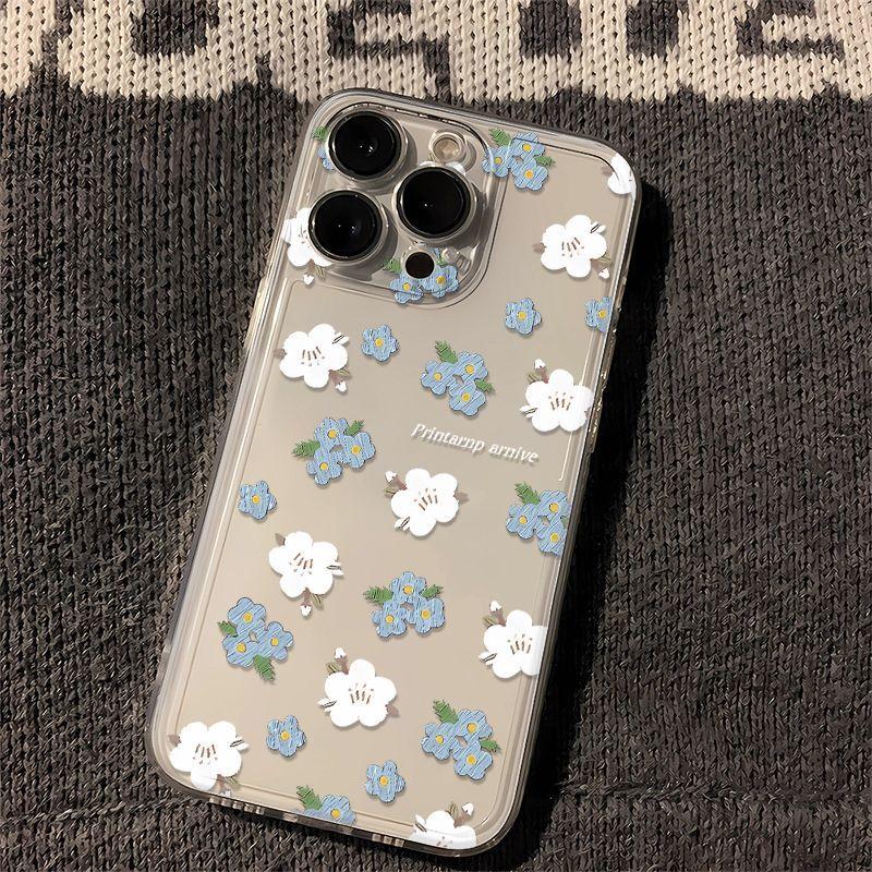 Small Fresh Light Blue Floral Fragments Protective Cover for IPhone 16 15 14 13 12 11 Pro Max Plus Protection Back Cover Bumper