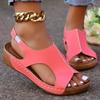 Women's Solid Color Platform Sandals, Platform Slip On Soft Sole Side Cut Toe Shoes, Summer Wedge Vacation Shoes