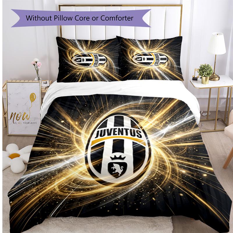 Juventus FC С принтом 3 шт. Комплект постельного белья Мягкий, приятный для кожи, стирающийся Пододеяльник и Наволочки Комплект Для всех сезонов Спальня