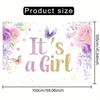 2D "It's a Girl" Baby Shower Backdrop with Pink Purple Roses & Butterflies