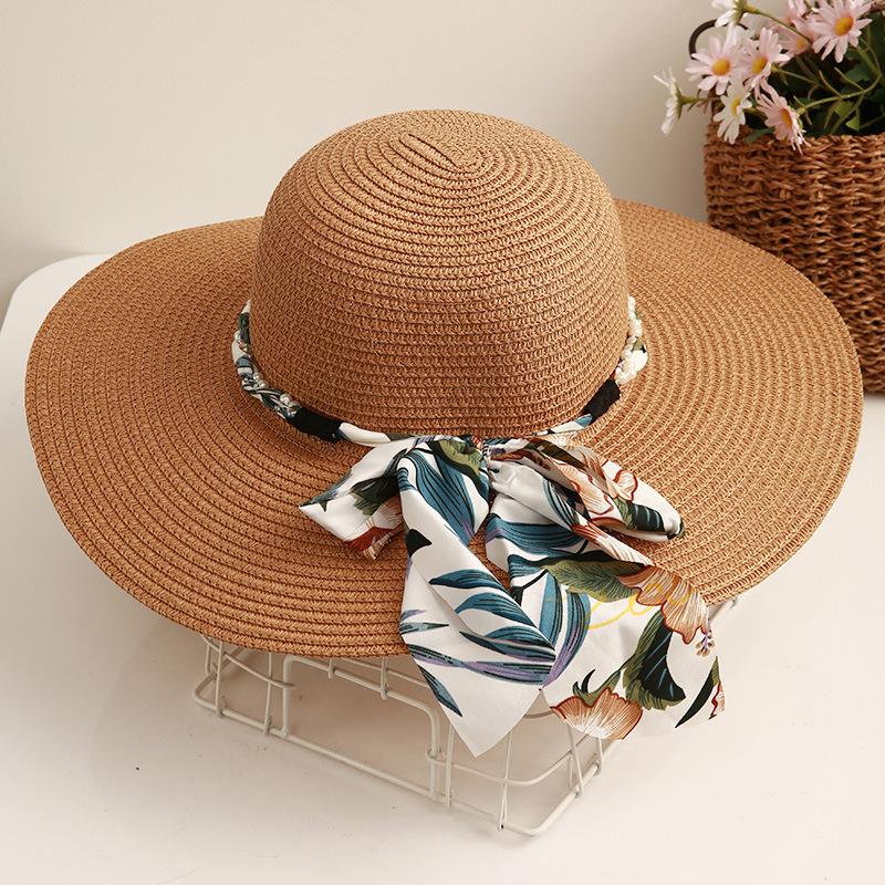 Seaside Resort Straw Hat Women's Big Brim Sun Protection Hat Foldable Bow Beach Hat UV Protection Hat Versatile Versatile