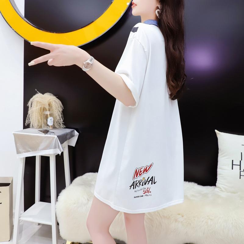 Женская футболка с коротким рукавом, женский летний длинный свободный повседневный топ с воротником-поло