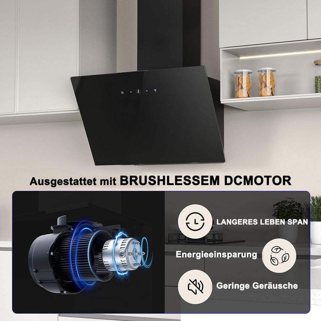 Cooker Hood 60cm,Kitchen Extractor Hood 550m³/h,Carbon Filters,Delayed Shutdown Function,Recirculating&Ducting Modes,Touch