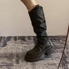 Осень Зима Платформа Толстая Подошва Женские Длинные Сапоги Мода Слипоны Обувь Винтажные Женские Рыцарские Боты